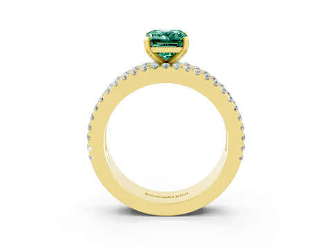 Yellow gold Emerald Cut Green Sapphire Solitaire Ring with Pavé and Channel Set Band_15