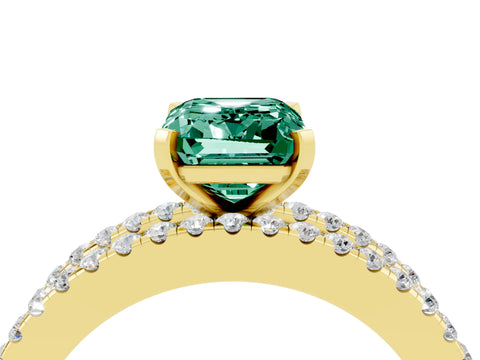 Yellow gold Emerald Cut Green Sapphire Solitaire Ring with Pavé and Channel Set Band_16