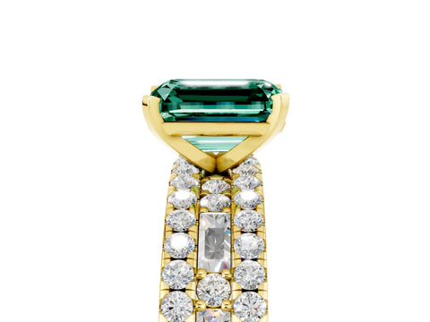 Yellow gold Emerald Cut Green Sapphire Solitaire Ring with Pavé and Channel Set Band_17