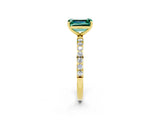 Yellow gold Emerald Cut Green Sapphire Solitaire Ring with Pave Band and Four Prong Setting_26