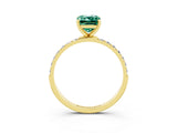 Yellow gold Emerald Cut Green Sapphire Solitaire Ring with Pave Band and Four Prong Setting_27