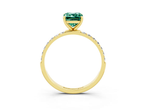 Yellow gold Emerald Cut Green Sapphire Solitaire Ring with Pave Band and Four Prong Setting_27