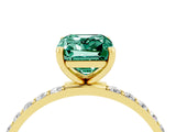 Yellow gold Emerald Cut Green Sapphire Solitaire Ring with Pave Band and Four Prong Setting_28