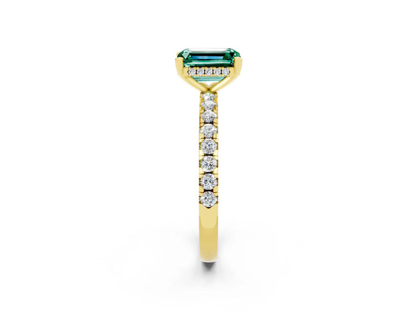 Yellow gold Emerald Cut Green Sapphire Solitaire Ring with Round  Pavé Band and Four-Prong Setting