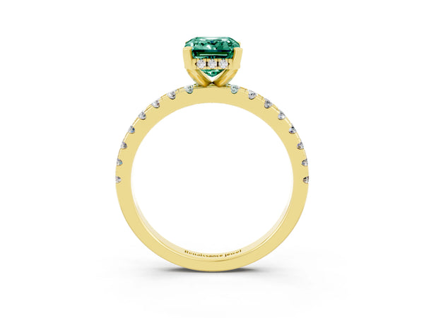 Yellow gold Emerald Cut Green Sapphire Solitaire Ring with Round  Pavé Band and Four-Prong Setting