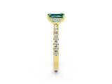 Yellow gold Emerald Cut Green Sapphire Solitaire Ring with Round  Pavé Band and Four-Prong Setting_38