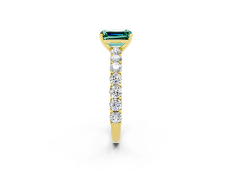 Yellow gold Emerald Cut Green Sapphire Solitaire Ring with Shared Prong Pavé Band and Four-Prong Setting_2