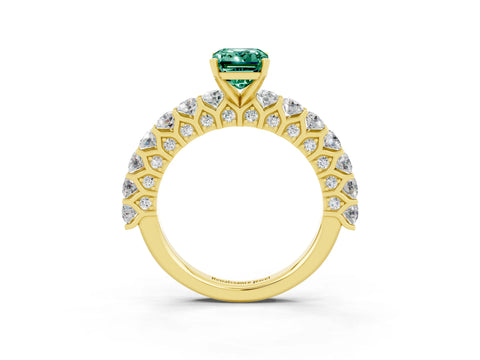 Yellow gold Emerald Cut Green Sapphire Solitaire Ring with Shared Prong Pavé Band and Four-Prong Setting_3