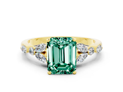 Yellow gold Emerald Cut Green Sapphire Solitaire Ring with Side Stones and Four-Prong Setting_12
