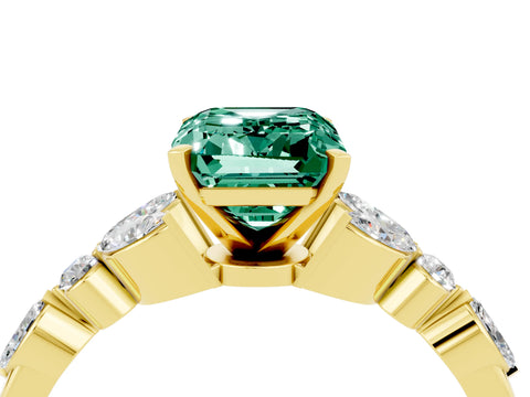 Yellow gold Emerald Cut Green Sapphire Solitaire Ring with Side Stones and Four-Prong Setting_16