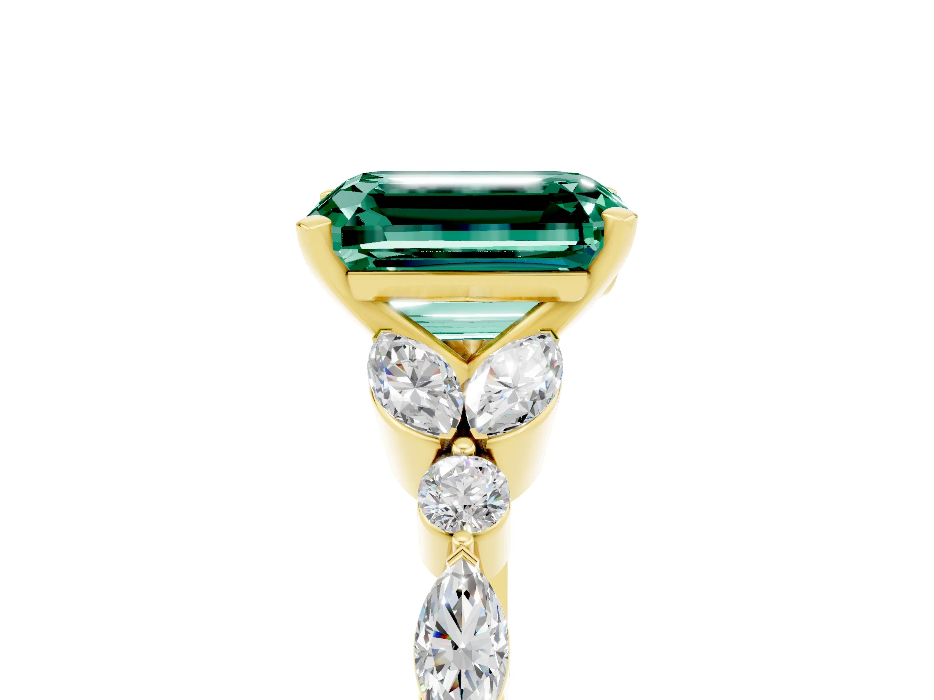 Yellow gold Emerald Cut Green Sapphire Solitaire Ring with Side Stones and Four-Prong Setting_17
