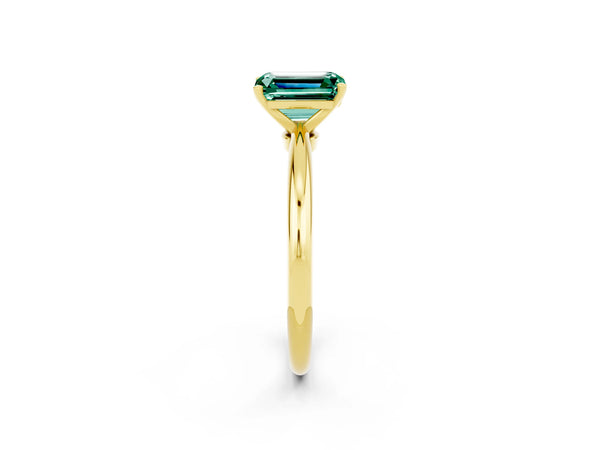 Yellow gold Emerald Cut Green Sapphire Solitaire Ring with Six-Prong Setting and Classic Band