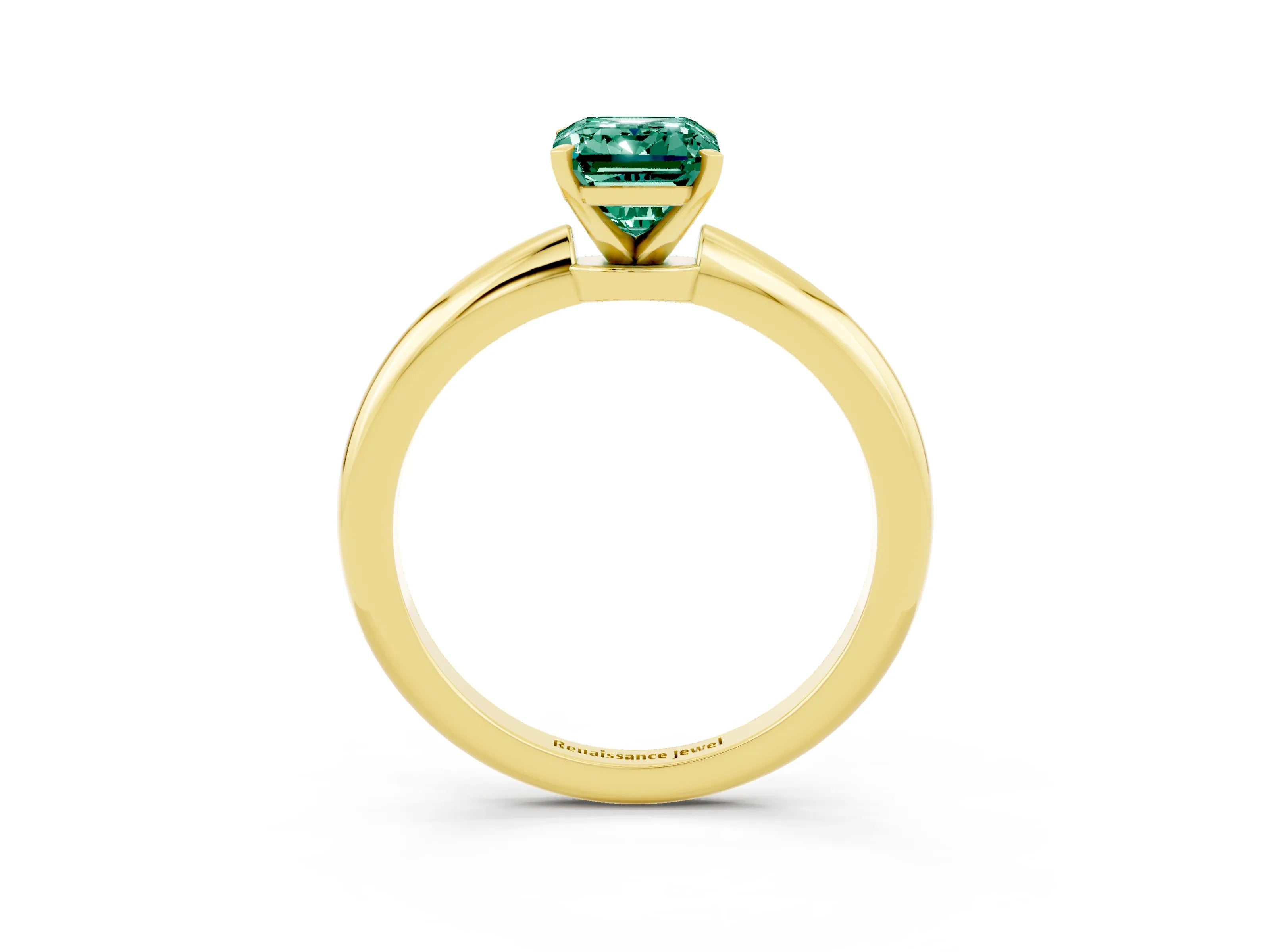 Yellow gold Emerald Cut Green Sapphire Solitaire Ring with Six-Prong Setting and Classic Band_3