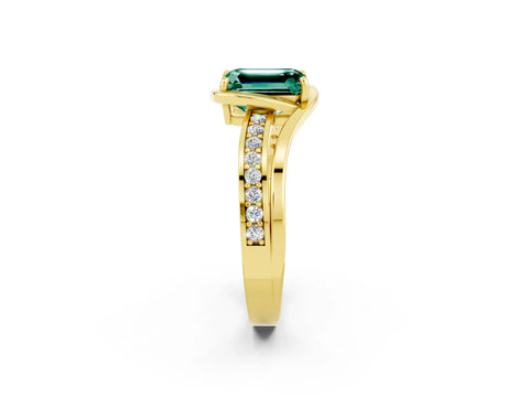 Yellow gold Emerald Cut Green Sapphire Solitaire Ring with Split Shank and Prong Setting_2