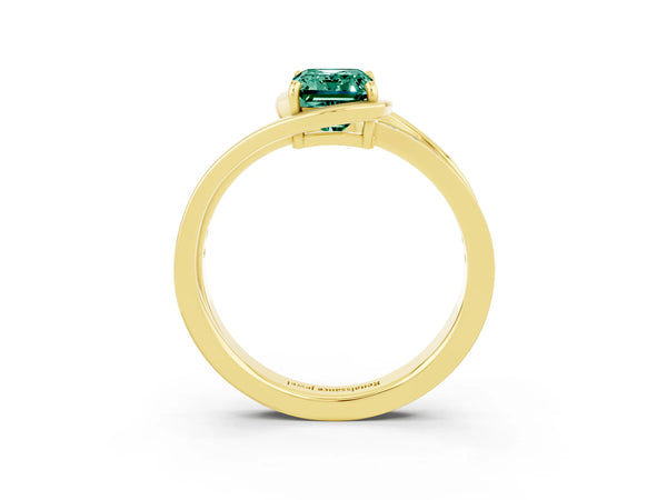 Yellow gold Emerald Cut Green Sapphire Solitaire Ring with Split Shank and Prong Setting