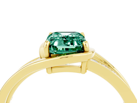 Yellow gold Emerald Cut Green Sapphire Solitaire Ring with Split Shank and Prong Setting_4
