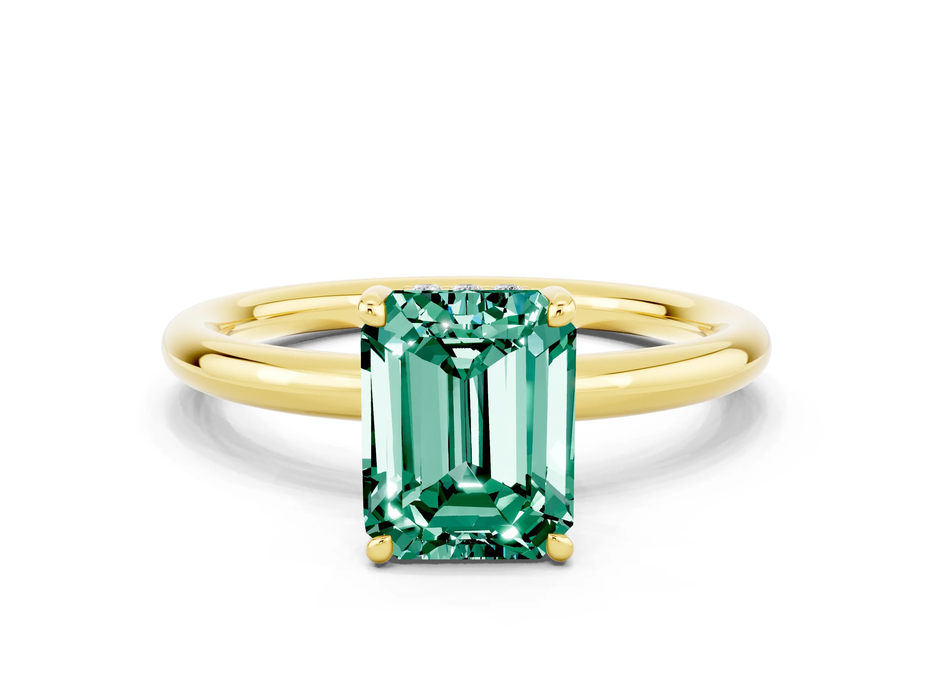 Yellow gold Emerald Cut Green Sapphire Solitaire Ring with Thin Band and Four-Prong Setting_12