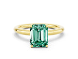 Yellow gold Emerald Cut Green Sapphire Solitaire Ring with Thin Band and Four-Prong Setting_12