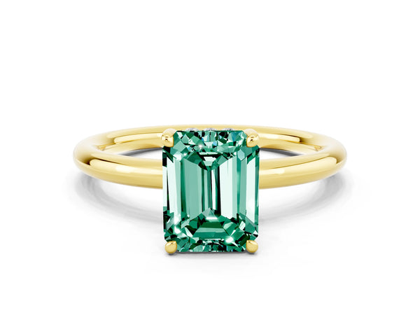 Yellow gold Emerald Cut Green Sapphire Solitaire Ring with Thin Band and Four-Prong Setting