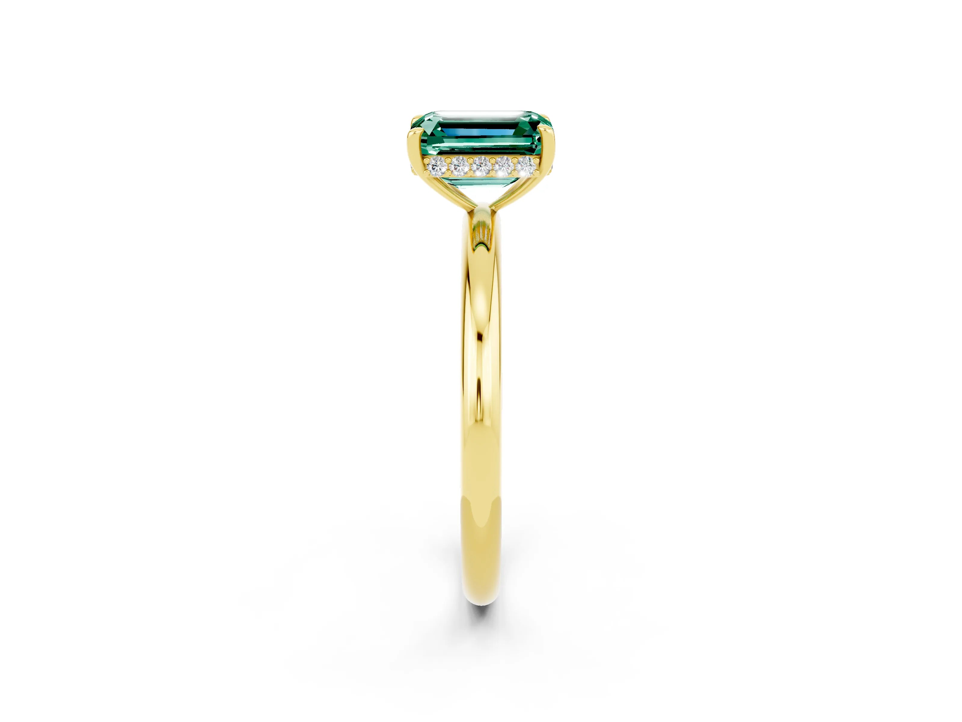 Yellow gold Emerald Cut Green Sapphire Solitaire Ring with Thin Band and Four-Prong Setting_14