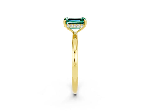 Yellow gold Emerald Cut Green Sapphire Solitaire Ring with Thin Band and Four-Prong Setting_14
