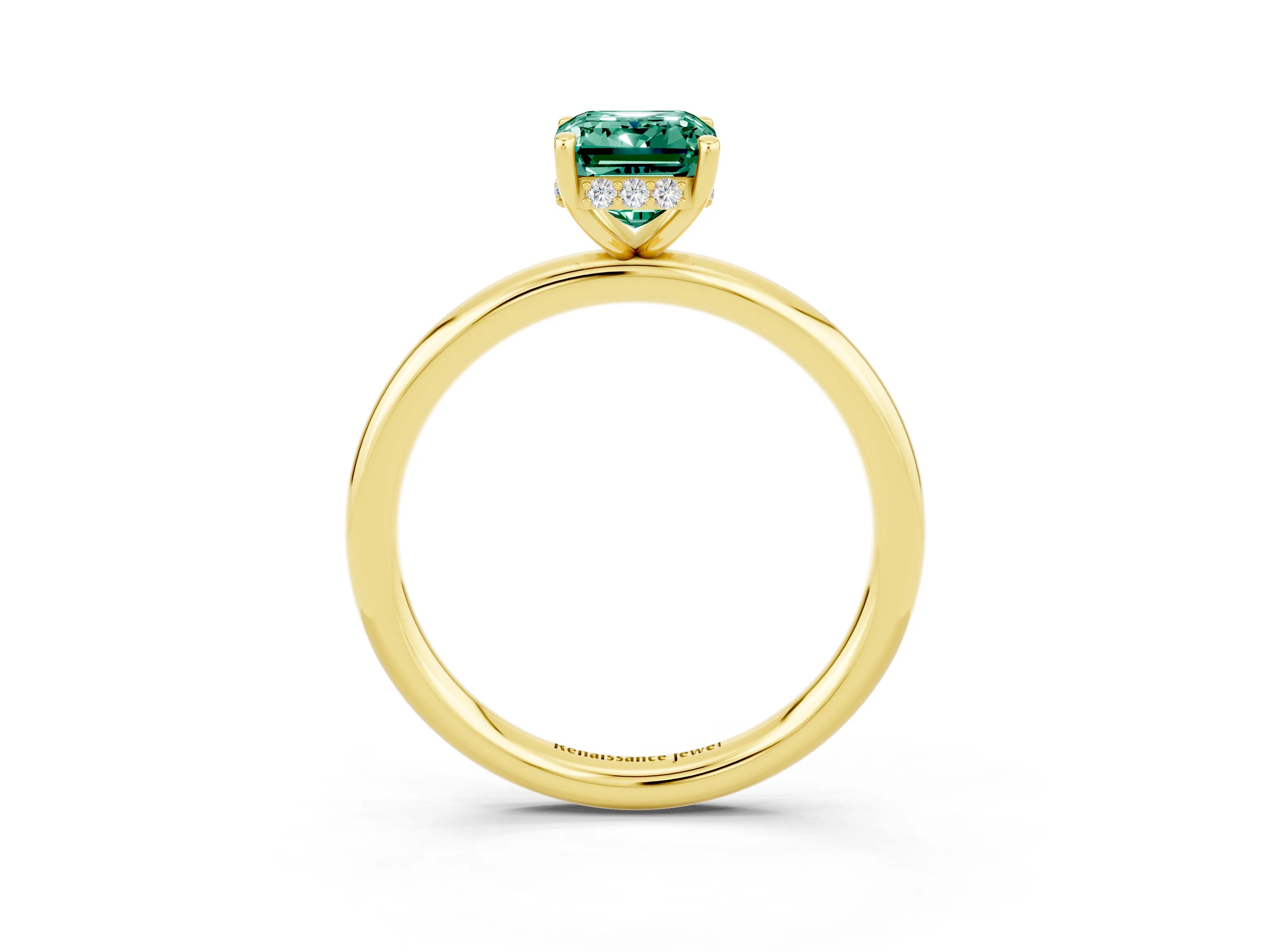 Yellow gold Emerald Cut Green Sapphire Solitaire Ring with Thin Band and Four-Prong Setting_15