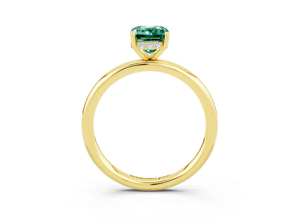 Yellow gold Emerald Cut Green Sapphire Solitaire Ring with Thin Band and Four-Prong Setting