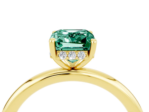 Yellow gold Emerald Cut Green Sapphire Solitaire Ring with Thin Band and Four-Prong Setting_16