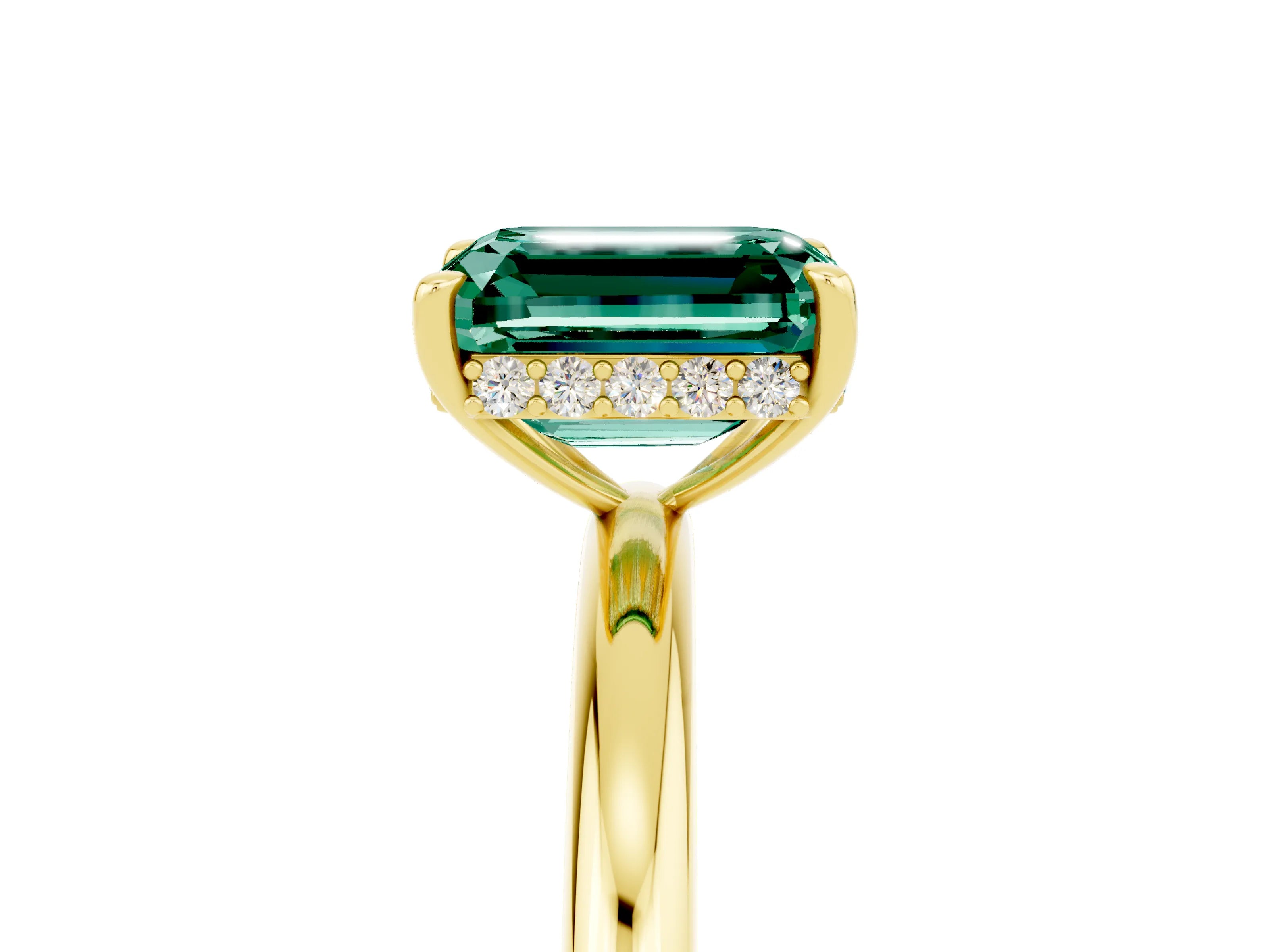 Yellow gold Emerald Cut Green Sapphire Solitaire Ring with Thin Band and Four-Prong Setting_17