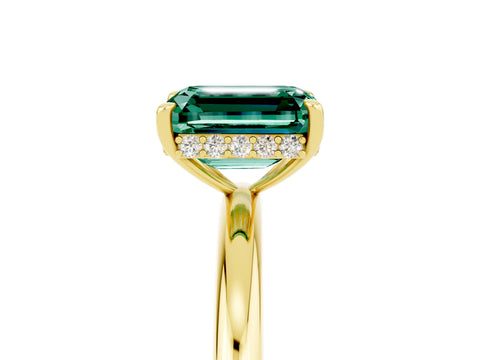 Yellow gold Emerald Cut Green Sapphire Solitaire Ring with Thin Band and Four-Prong Setting_17