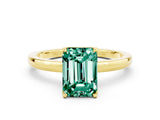 Yellow gold Emerald Cut Green Sapphire Solitaire Ring with Thin Band and Prong Setting_12