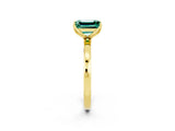 Yellow gold Emerald Cut Green Sapphire Solitaire Ring with Thin Band and Prong Setting_14
