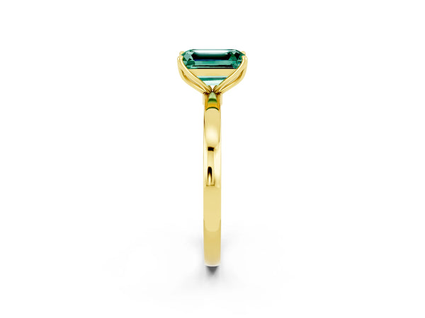 Yellow gold Emerald Cut Green Sapphire Solitaire Ring with Thin Band and Prong Setting