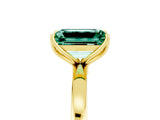 Yellow gold Emerald Cut Green Sapphire Solitaire Ring with Thin Band and Prong Setting_17