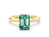 Yellow gold Emerald Cut Green Sapphire Solitaire Ring with Thin Band and Prong Setting_24
