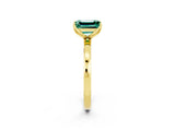 Yellow gold Emerald Cut Green Sapphire Solitaire Ring with Thin Band and Prong Setting_26
