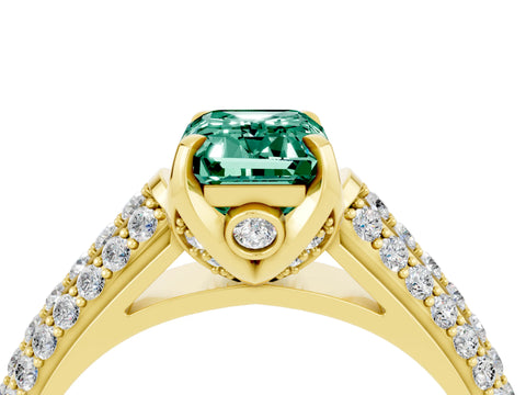Yellow gold Emerald Cut Green Sapphire Solitaire Ring with Three-Row Pavé Band and Four-Prong Setting_16