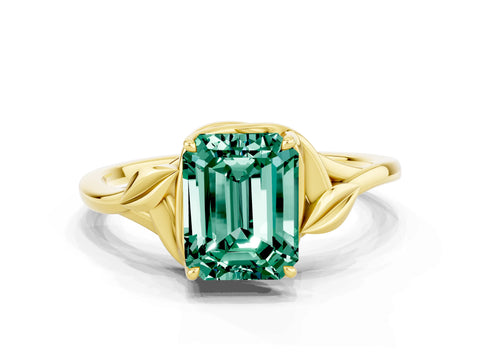 Yellow gold Emerald Cut Green Sapphire Solitaire Ring with Twist Band and Four-Prong Setting_24