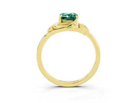 Yellow gold Emerald Cut Green Sapphire Solitaire Ring with Twist Band and Four-Prong Setting_27
