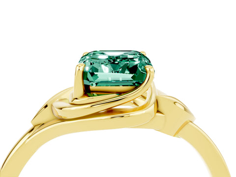 Yellow gold Emerald Cut Green Sapphire Solitaire Ring with Twist Band and Four-Prong Setting_28