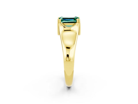 Yellow gold Emerald Cut Green Sapphire Solitaire Ring with Wide Band and Prong Setting_2