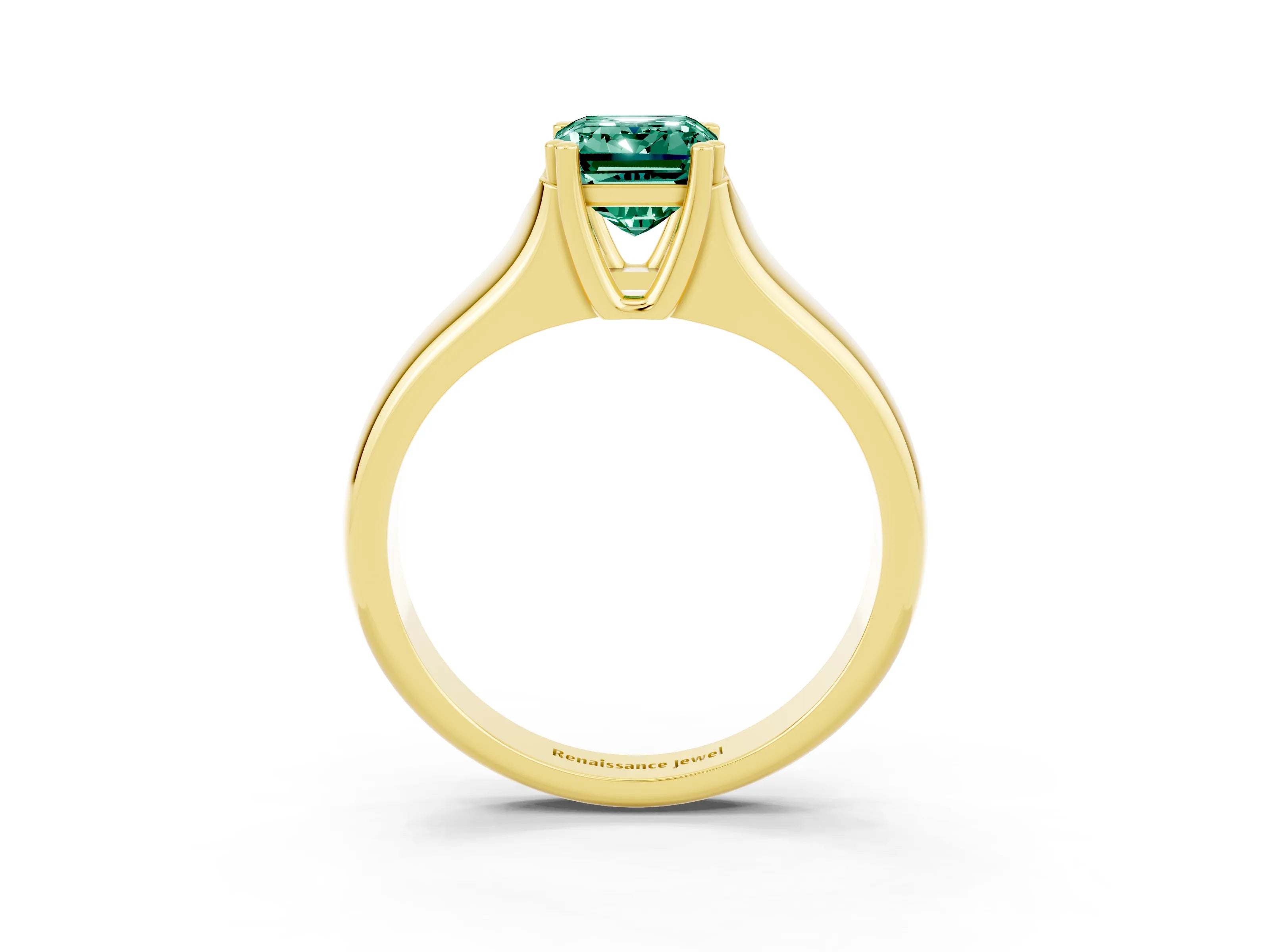 Yellow gold Emerald Cut Green Sapphire Solitaire Ring with Wide Band and Prong Setting_3