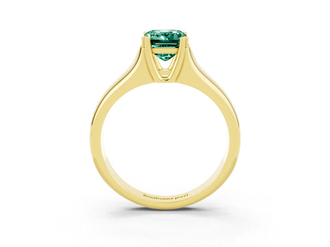 Yellow gold Emerald Cut Green Sapphire Solitaire Ring with Wide Band and Prong Setting_3