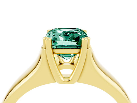 Yellow gold Emerald Cut Green Sapphire Solitaire Ring with Wide Band and Prong Setting_4