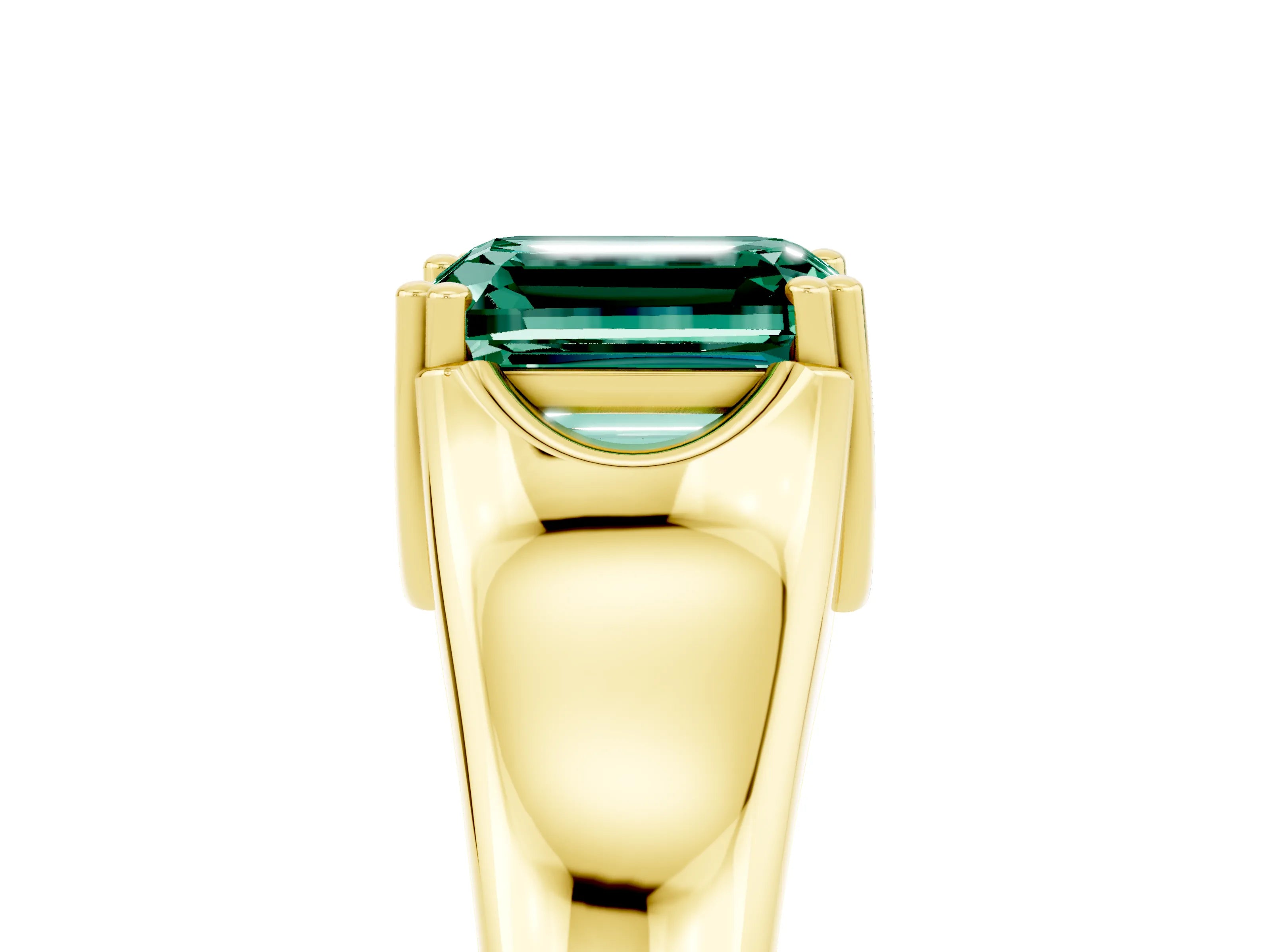 Yellow gold Emerald Cut Green Sapphire Solitaire Ring with Wide Band and Prong Setting_5