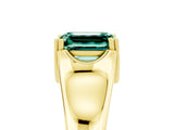 Yellow gold Emerald Cut Green Sapphire Solitaire Ring with Wide Band and Prong Setting_5
