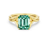Yellow gold Emerald Cut Green Sapphire Solitaire Twist Band Prong Setting Ring_48