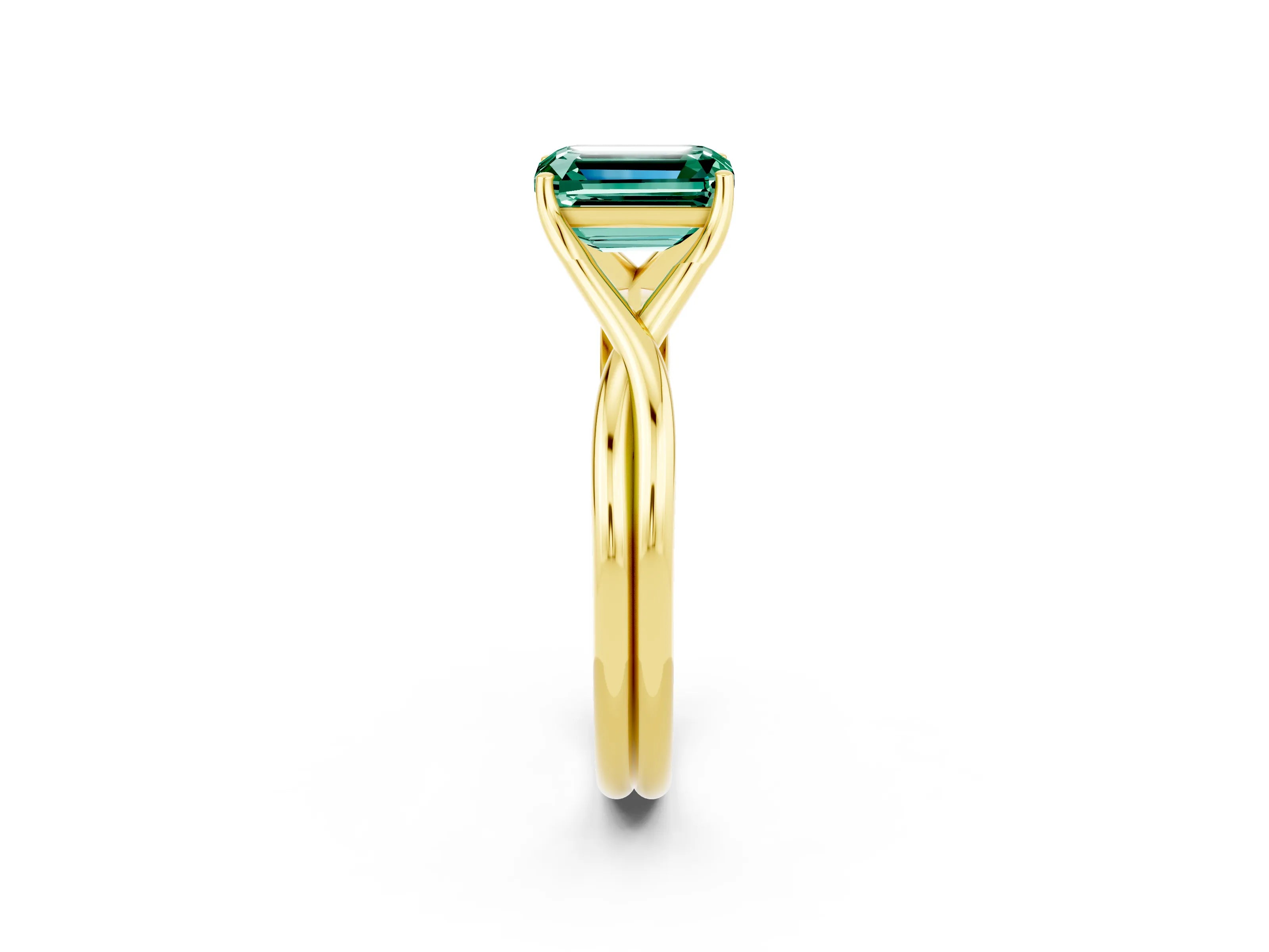 Yellow gold Emerald Cut Green Sapphire Solitaire Twist Band Prong Setting Ring_50