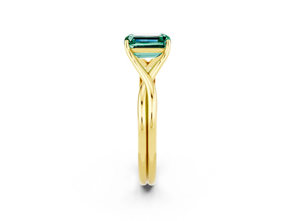 Yellow gold Emerald Cut Green Sapphire Solitaire Twist Band Prong Setting Ring
