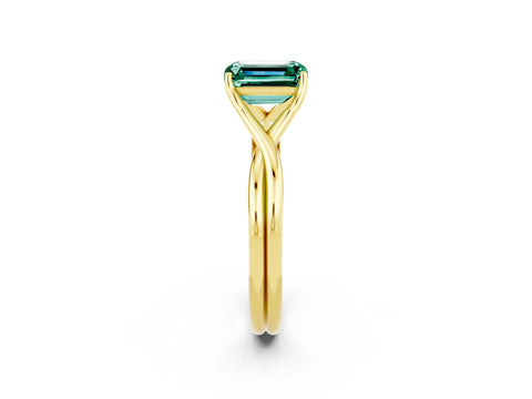 Yellow gold Emerald Cut Green Sapphire Solitaire Twist Band Prong Setting Ring_50